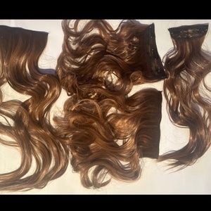 New Extensions Full Head 4pc, Jaw Clip Pony  + Bonus Dark Brown Pony Tail